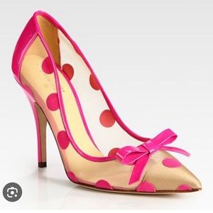 Kate Spade Pink Polka Dot Patent Leather Mesh Pumps Barbie 7.5
